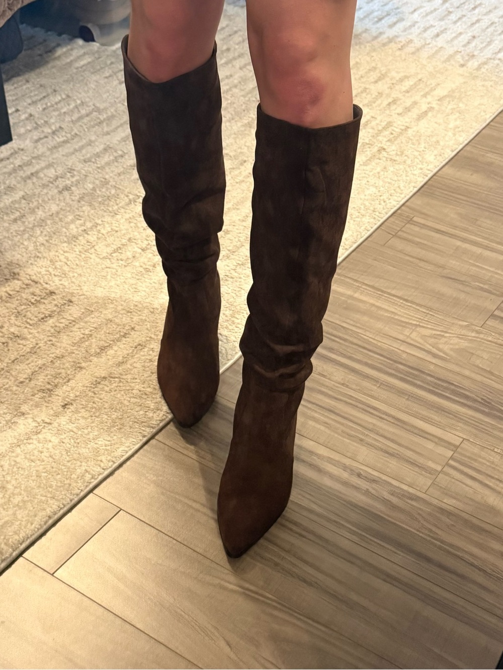Chocolate Brown Suede Slouch Knee Boots